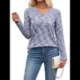 thumbnail image 3 of Blusas de Punto Gofre para Mujer, Camisas de Larga con Cuello en V, Blusas Casuales Elegantes, Conjuntos de Otoño 2025 Negro XXL, 3 of 10