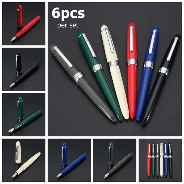 6Pcs Transparent Fountain Pens Screw Cap Fine Nib For Jinhao 992 Office