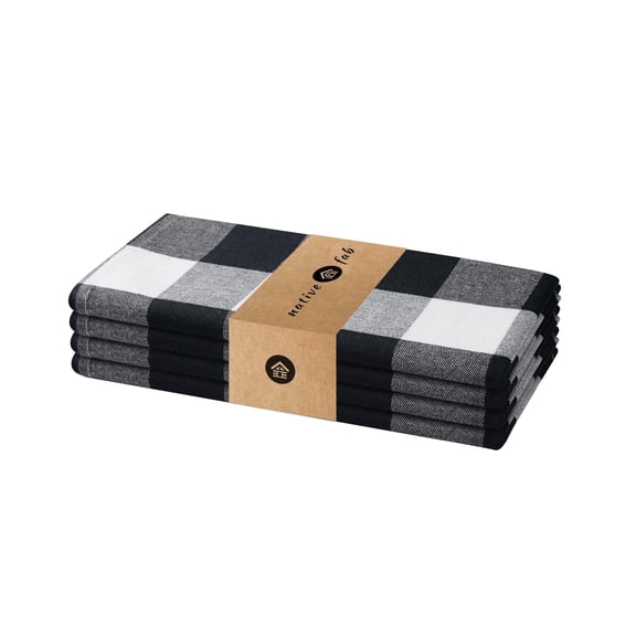 Native Fab Machine Washable Napkins - 16” x 16”, Set of 4, Holiday Gingham, Dining, Party, Black