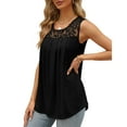 thumbnail image 3 of Ronuti Summer Tank Tops for Women Loose Fit Pleated Tunics Scoop Neck Sleeveless Curved Hem Flowy Lace Tops, 3 of 7