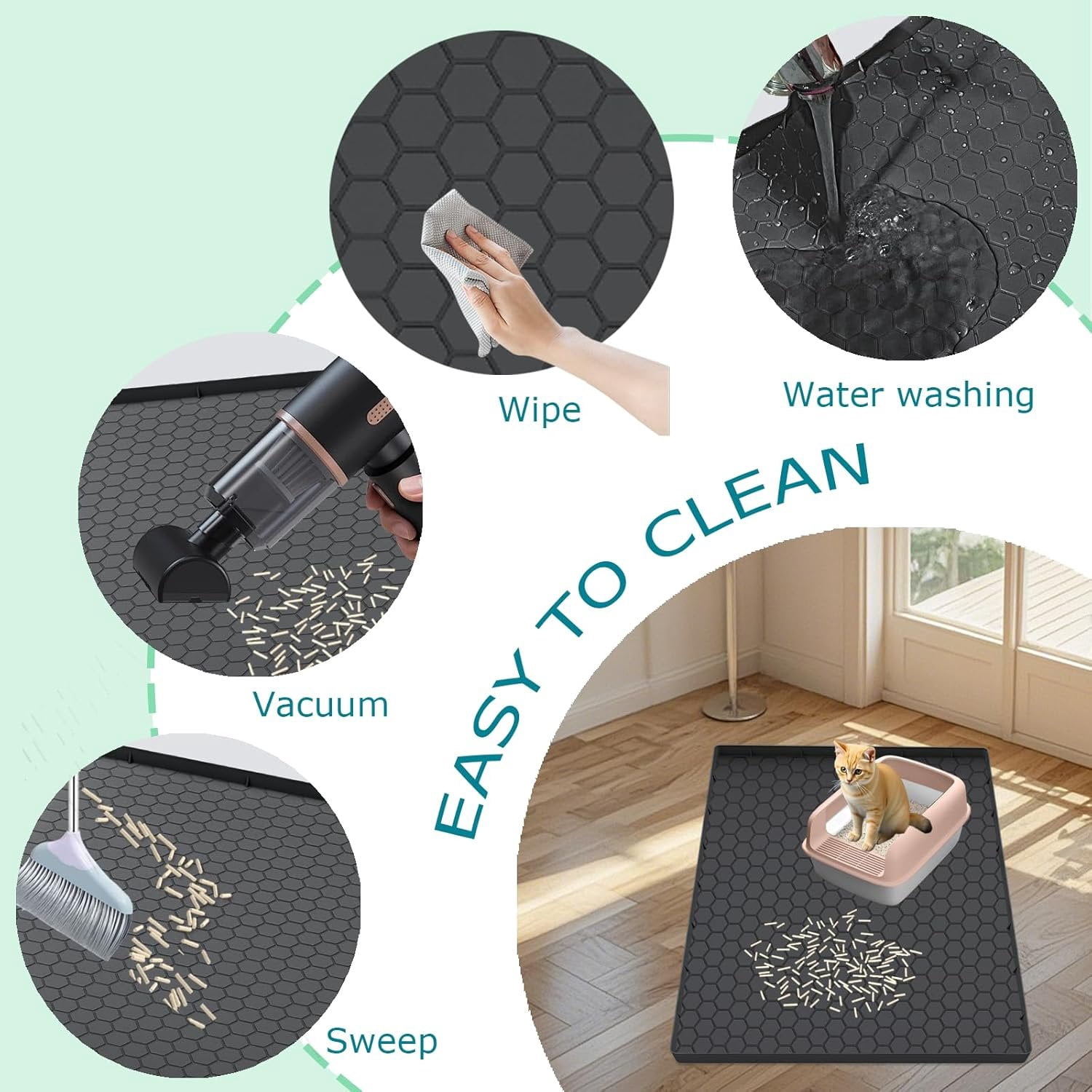 Litter Mat for Litter Box,  Large  Litter Trapping Mat - 37x22 in,  & Non-Slip, Durable & Easy Clean, Black