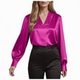 thumbnail image 2 of Towmus Women's Elegant V Neck Satin Blouse Long Sleeve Tops Dressy Business Pullover Tops Teacher Clothes Office Business Dressy Casual Outfits, 2 of 9