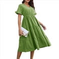 thumbnail image 3 of Vestido Informal de Mujer con Escote en V, Volantes y Corta, Corte A, Holgado, Midi Verde L, 3 of 9