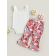 thumbnail image 4 of Wassery Baby Girls Pants Set 6 12 18 24 Months Infant Girls 4th of July Outfits Sleeveless Letters Print Romper with Flower Flag Print Flare Pants 2Pcs Summer Independence Day Clothes 0-24M, 4 of 8