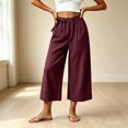 thumbnail image 2 of Bxsruta Women's Wide Leg Capri Pants Drawstring Elastic Waist Summer Casual Loose Trousers, 2 of 6
