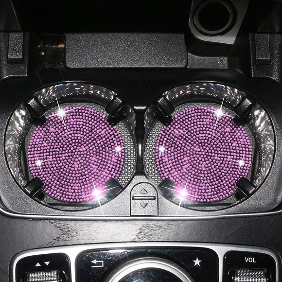 MORESEC Car Cup Mat, 2 PCS Non-Slip Silicone Cup Holder Coaster for Car, Crystal Glitter Cup Bottom Mat, Universal Car Interior Accessory, Waterproof Cup Pad for Vehicles