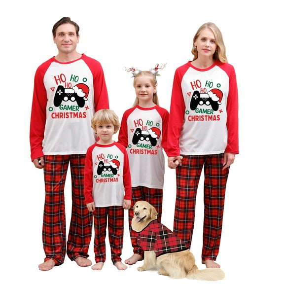 Christmas Family Matching Pajamas Sets Christmas PJ's Print Top and Plaid Pants Jammies Sleepwear