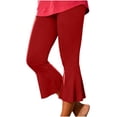 thumbnail image 3 of YFNNUP Capri Pants for Women Stretch Yoga Cropped Pants Capris Ruffle Bell Bottom Athletic Work Leggings Red,M, 3 of 7