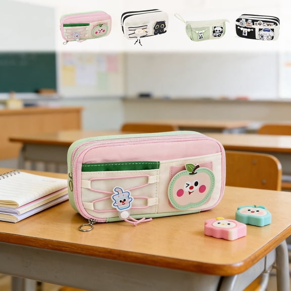 Under $1 Pencil Case, Cute Large Capacity Multi Pocket Polyester Pen Pouch with Elastic Strap, Portable Stationery Organizer for College Office by PALIFEUR