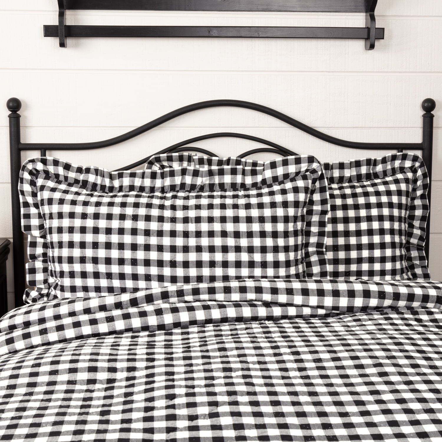 Country Black Farmhouse Bedding Jenna Buffalo Check Cotton King Sham