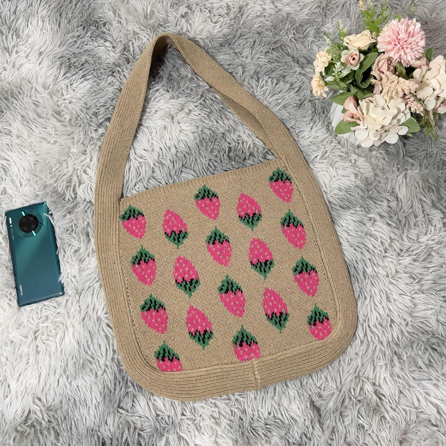 Kukuzhu Crochet Tote Bag Aesthetic Strawberry Purse Kawaii Purse Crocheted Bag Kawaii Tote Bag