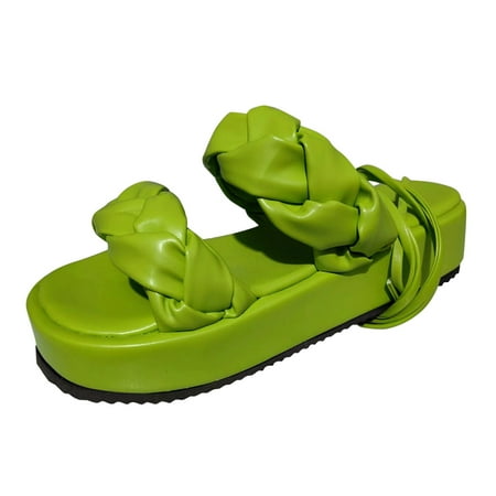 

Ladies Fashion Summer Solid Color Leather Woven Leather Ankle Strap Thick Sole Sandals