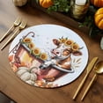 thumbnail image 5 of Fall Round Placemats Set of 4 Funny Cow Shower Place Mats Thanksgiving Woven Placemat Pumpkin Sunflower Circle Braided Table Mat for Kitchen Dining Table Autumn Party Home Decor 15 Inch, 5 of 9