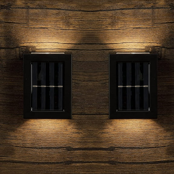 Solar Wall Lights Outdoor 2Pcs,Up Down Wall Light Solar Light,Power-Saving IP65 Waterproof Solar Fence Lights Black Shell Mordern Porch Light, for Gardens, Corridors,Steps and Outdoor Walls