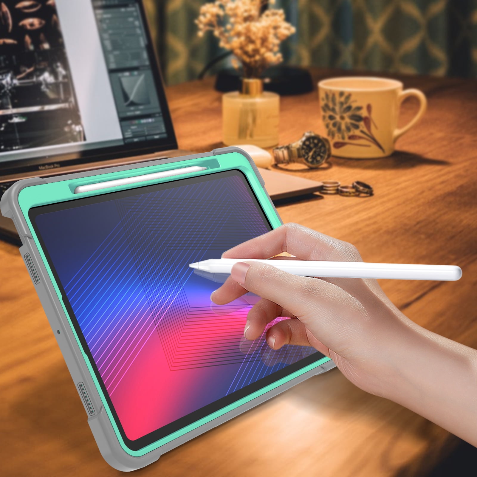 Allytechgroup Rugged Shockproof Case for Apple iPad Pro 13 M4 2024, Dual-Layers Kickstand Anti-Scratch Bumper With Pencil Holder Lightweight Kids Friendly Case Cover for iPad Pro 13" 2024, Green