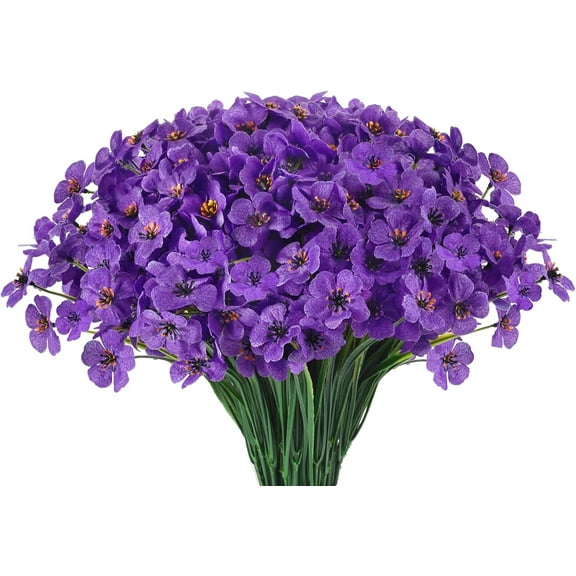 22 Bunches of Outdoor Artificial Flowers, UV Resistant Fake Flowers Artificial Silk Flowers with Plastic Plants for Indoor Outdoor Front Porch Hanging Planter Decoration (22, Purple)