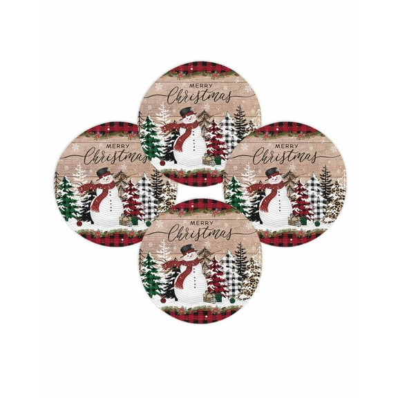Christmas Round Placemats Set of 4 Whiter Snowman Place Mats Washable Woven Placemat Merry Christmas Tree Red Black Circle Braided Table Mat for Kitchen Dining Table Party Home Decor 15 Inch