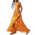 thumbnail image 3 of SUNSIOM Femmes Licol Cou Robe Longue Couleur Unie Plissée Ourlet Dos Nu Robe de Soirée pour Beach Club Streetwear d'Été, 3 of 6
