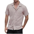 thumbnail image 2 of WREESH Men's Beach Fashion Short Sleeve Button Down Shirt with Cuban Neck and Striped Pattern Khaki, 2 of 6