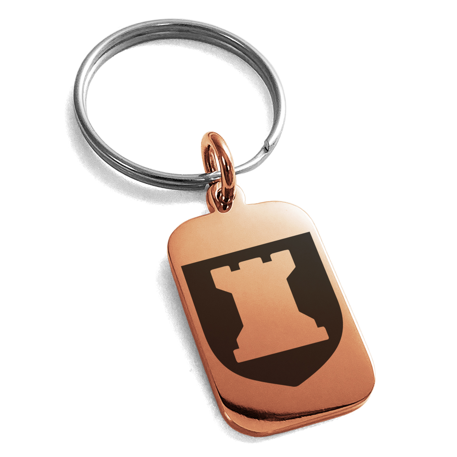 Key Ring Rook Stainless Steel Rook Strategy Coat of Arms Shield Engraved Small ...
