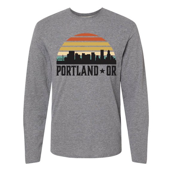 Inktastic Portland Oregon Skyline Retro Sunset Long Sleeve T-Shirt