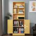 thumbnail image 4 of DIYART 75" Tall Bookcase with Doors, 5 Tier Large Bookshelf with Cabinet, Standing Wood Display Book Shelf for Living Room, Office, Library, Oak, 4 of 7