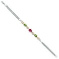 thumbnail image 3 of Gem Stone King 925 Silver and 10K Yellow Gold Pink Tourmaline and Green Peridot and White Lab Grown Diamond Bracelet for Women (1.91 Cttw, Gemstone October Birthstone, Oval, Wheat Chain, 6.5 inches), 3 of 5
