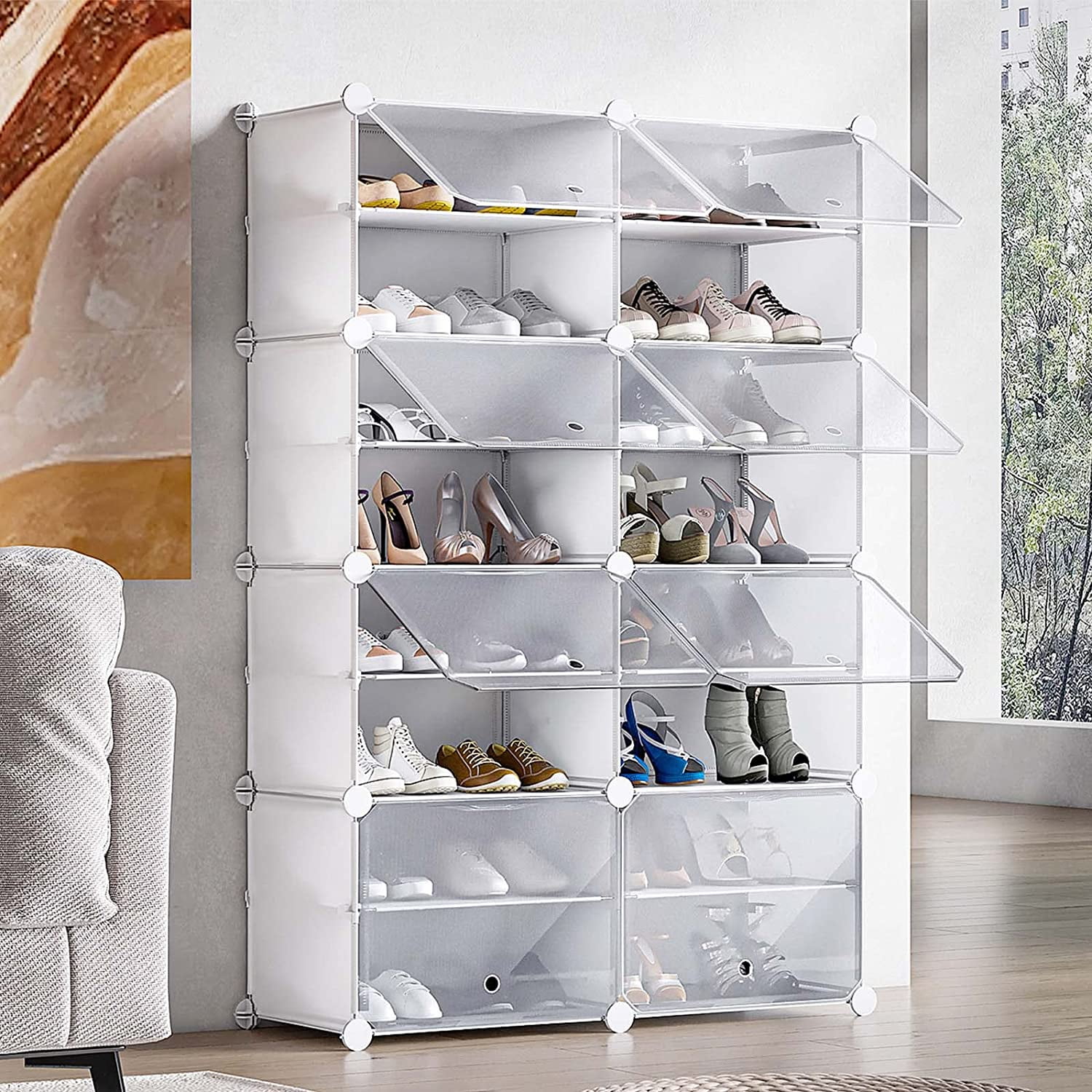 ZXNYH Shoe Rack, 8 Cube 16-Tier Shoe Storage Cabinet 32