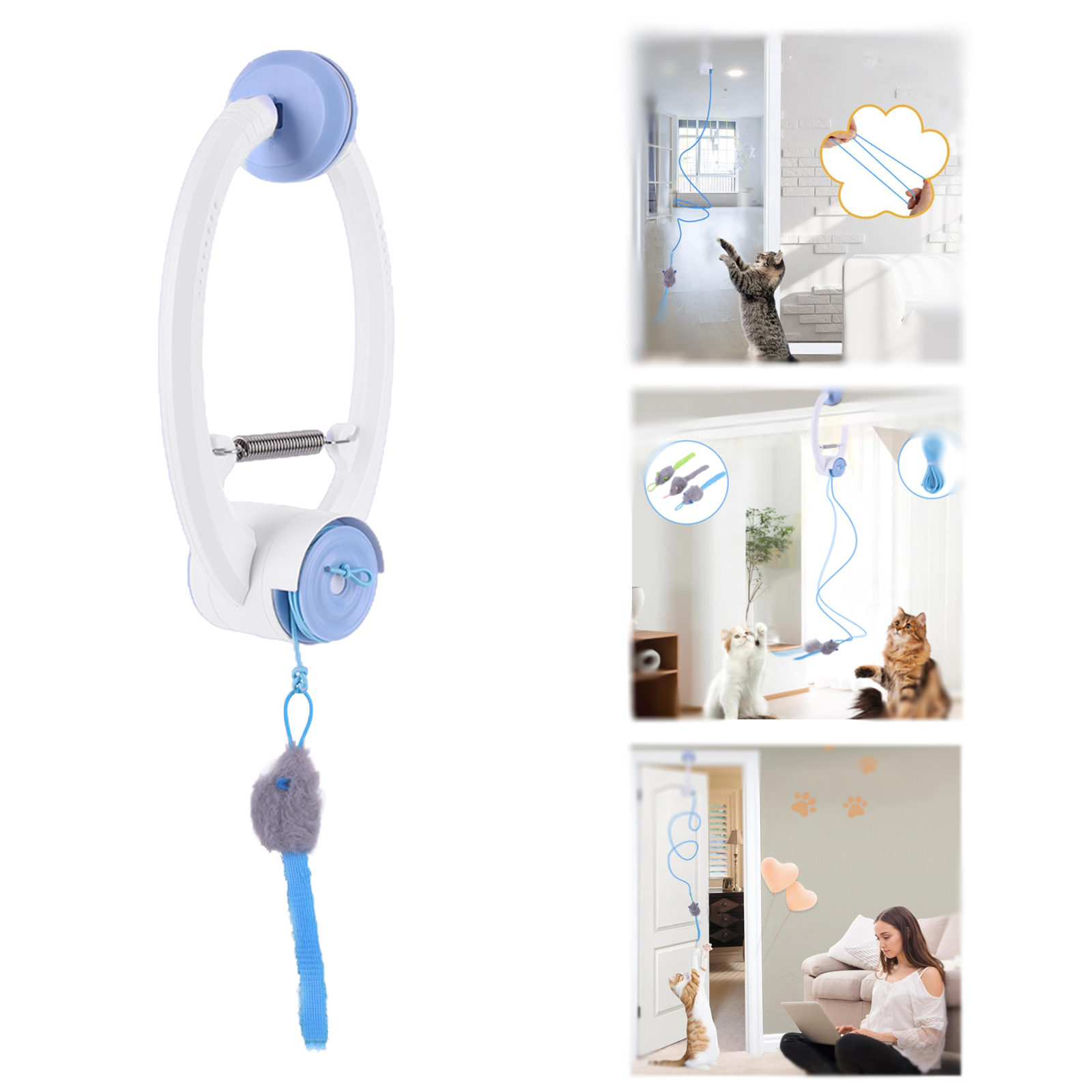 golytefs Door Hanging Automatic Retractable Kitten Toys with 3 Catnip Mice Teaser Electronic Self Play Feather Cat String Toy Interactive Cat Teaser Retractable Toys for Cat Kitten Playing Exercising