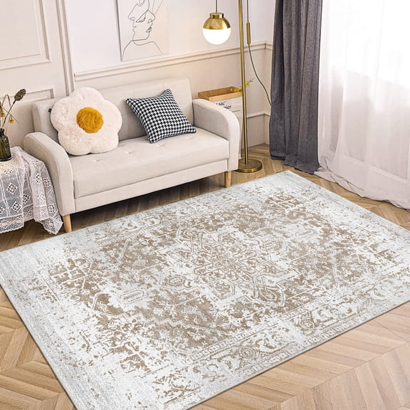 Hywell 6'x9' Vintage Bohemian Rug - Non-Slip Washable Carpet for Living Room, Bedroom