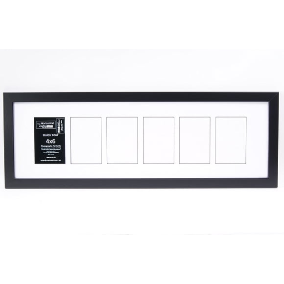 Creative Letter Art 4 x 6 Multiple Opening Picture Frame Collage with 6 holes Manhattan Black Frame with 10 x 34-inch White Mat Full-Strength Glass Photo Collage for Wall 6 Openings