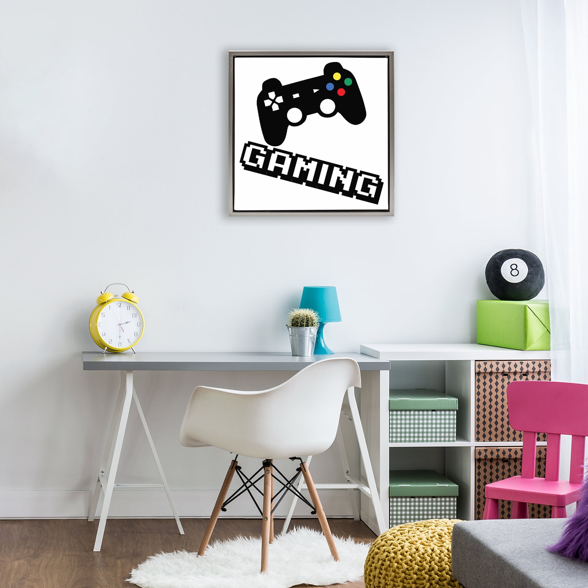 Stupell Industries Playful Pixel Gaming Gray Framed Floater Canvas Wall Art, design by Marcus Prime