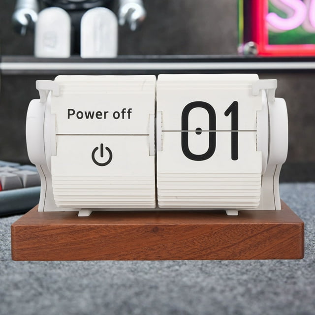 Flip Clock, Desk Clock with Reminder Function, Minimalist Design with Wooden Base for Home Kitchen