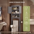thumbnail image 3 of Aiho Tall Over the Toilet Storage Cabinet, Wooden Rack with Adjustable Shelf & Double Doors-Gray, 3 of 9