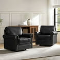thumbnail image 2 of Genuine Leather Armchair Set of 2 Luxury Rocking Swivel Black Chair Metal Base Living Room Office Bedroom, 2 of 7