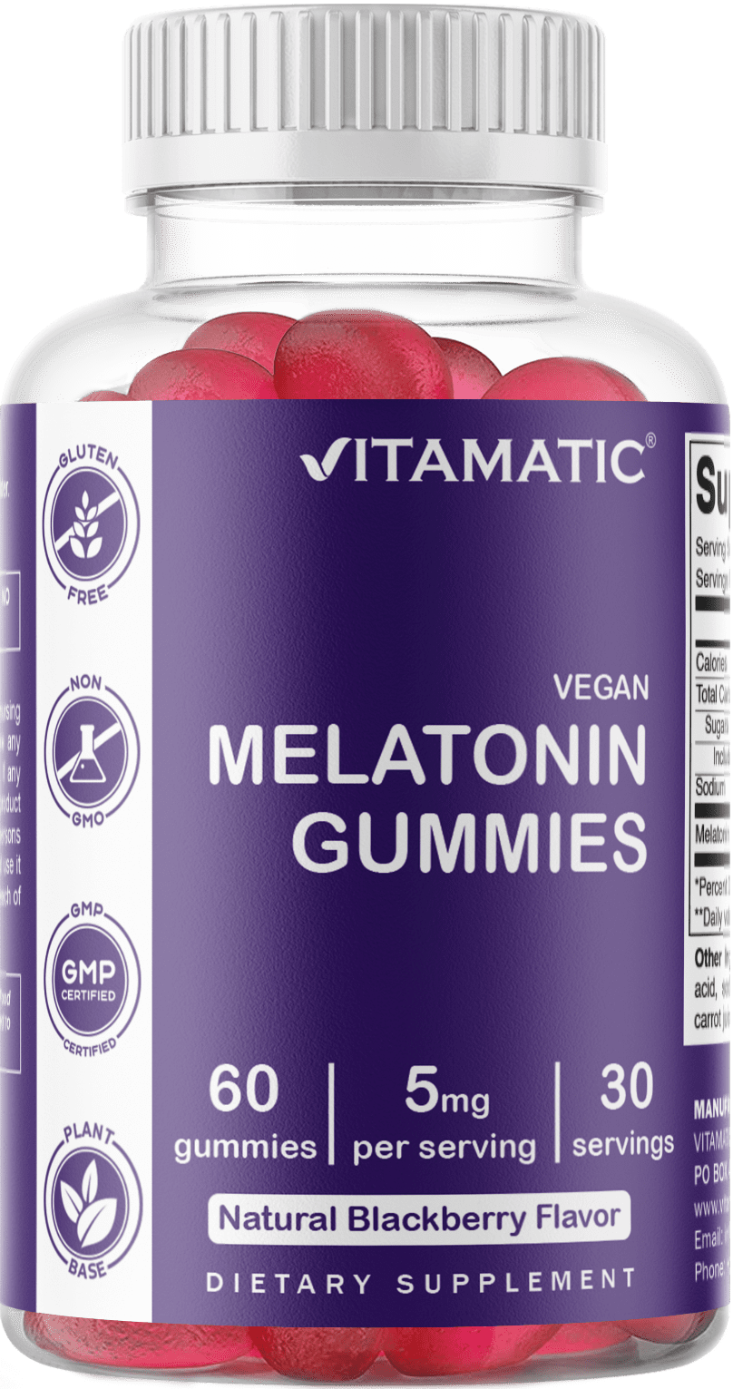 Vitamatic Melatonin Gummies for Kids & Adults - (2.5mg 5mg & 10mg Doses) - 60 Vegan Gummies - Natural Sleep Aid Supplement