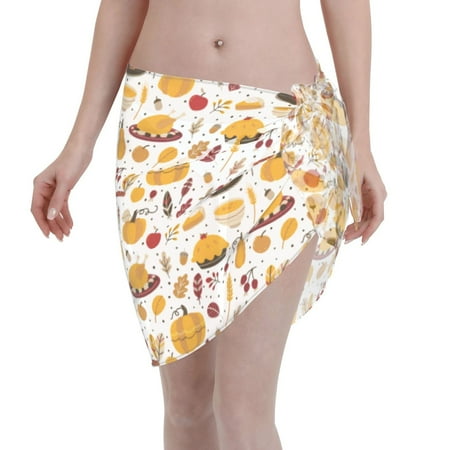 Qekee Thanksgiving Women s Short Sarongs Cover Ups Sheer Bikini Wraps for Swimwear