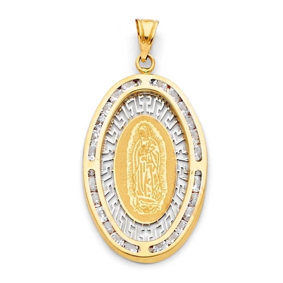 14K Yellow Gold Guadalupe Cubic zirconia Pendant For Men's Women's | Height : 30 mm x Width : 20 mm
