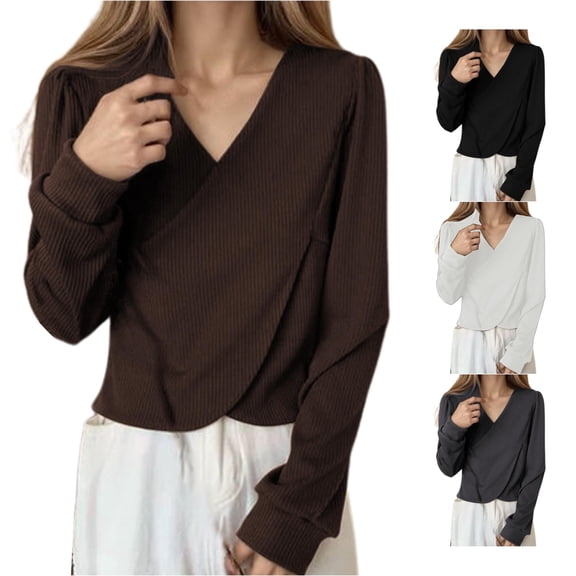 Luvior Womens 2026 V Neck Sweater Criss Cross Pullover Long Sleeve Knit Casual Fall Tops