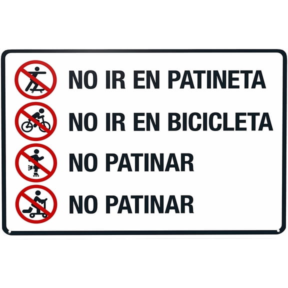 No Skateboarding No Bicycle Riding Spanish Warning Sign - 8"x12" Prohibition Security Metal Decor, for Home Business Outdoor Indoor Garage Street