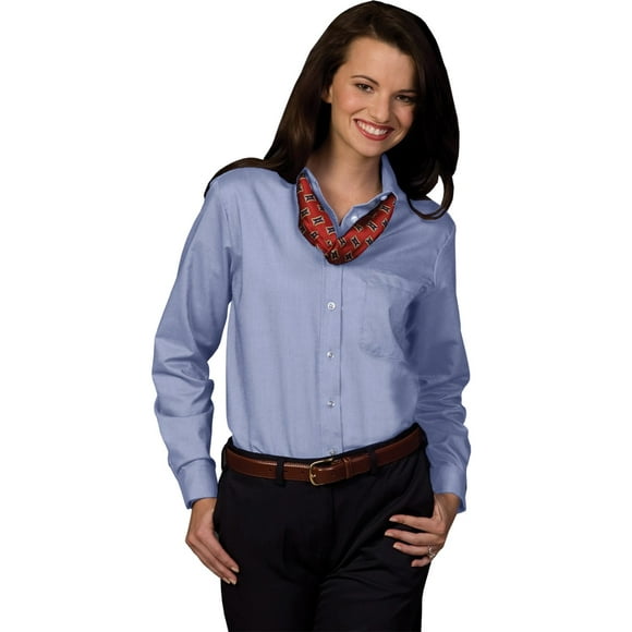 Ed Garments Women's Easy Care Long Sleeve Oxford Shirt, BLUE, X-Large