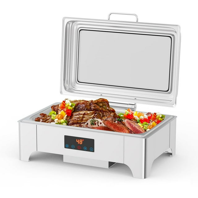 Electric Chafing Dish 9QT Buffet Set with Touch Screen Control – Stainless Steel Food Warmer with Glass Lid for Catering, Parties, and Events