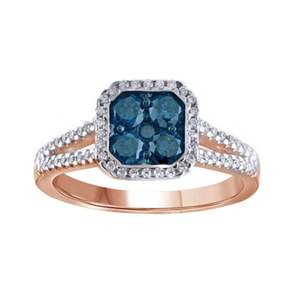 AFFY Blue & White Natural Diamond Fashion Ring In 10k Rose Gold (0.75 Cttw)