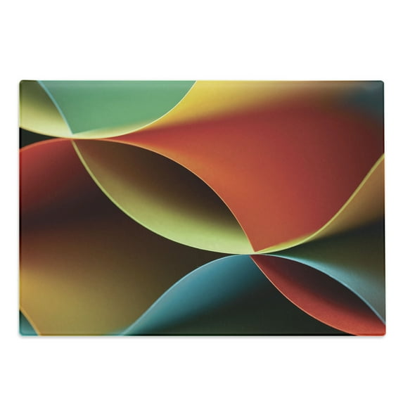 Abstract Cutting Board, Graphic Curved Origami Design with Colored Details Work of Art, Decorative Tempered Glass Cutting and Serving Board, Large Size, Orange White, by Ambesonne