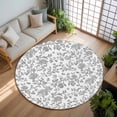 thumbnail image 3 of 7ft Round Rug, Grey Flower Non-Skid Rubber Backing Large Area Rugs - Living Room Bedroom Home Office, Vintage Farmhouse Boho Leaf Spring Plant Indoor Floor Mat Carpets Washable Rug, 3 of 9
