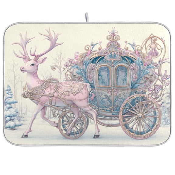 qxltty Pink Christmas Elk Kitchen Drying Mat Extremely Absorbent Microfiber Dish Mats for Plates Cutlery Pots and Pans 16×18in