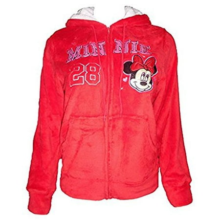 Women's Minnie Mickey Mouse Light Fleece Zip up Hoodie Jacket (Small)