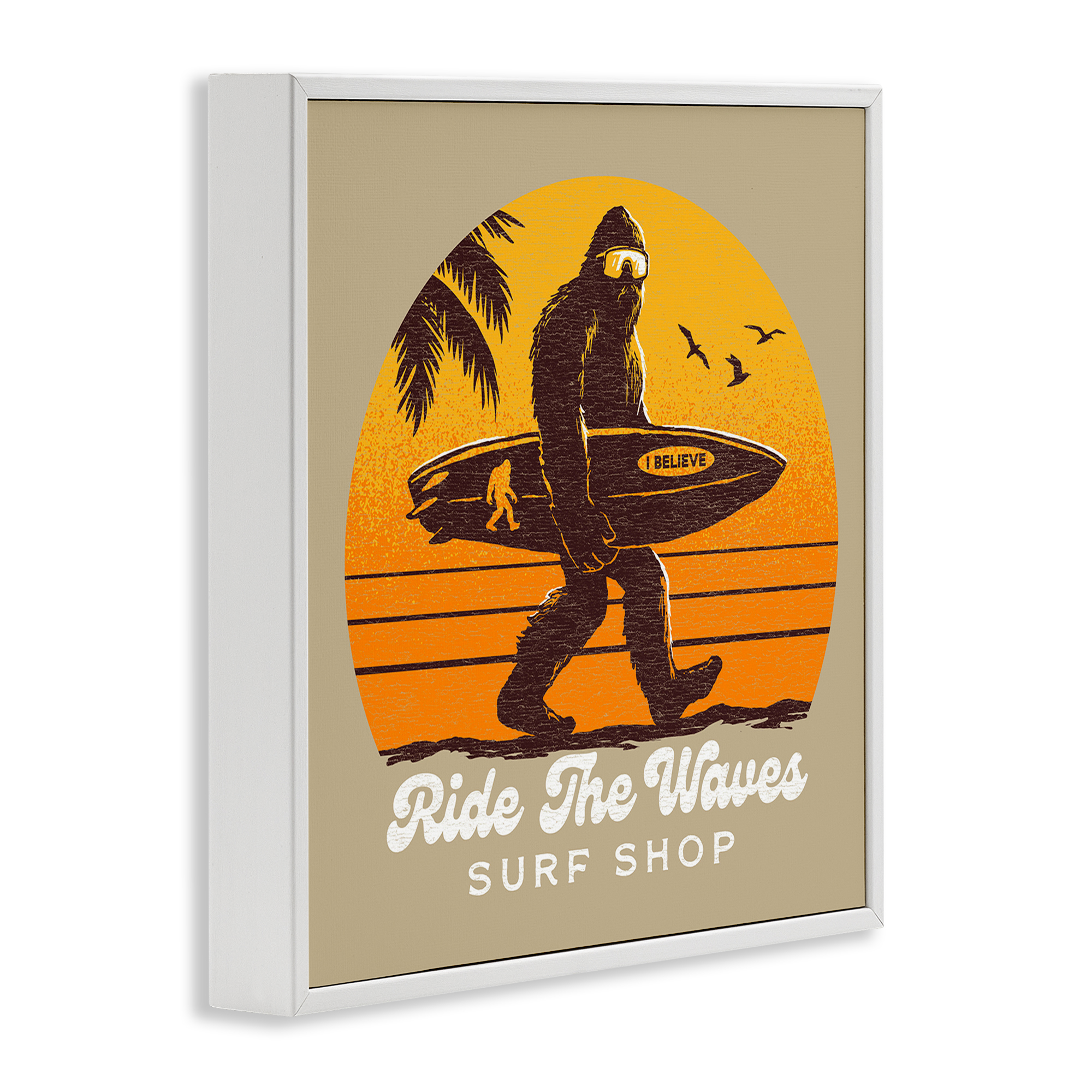 Ride The Waves Surf Shop White Framed Giclee Art, design by Jedco Brands Inc.