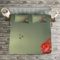 thumbnail image 3 of Ambesonne Dragonfly Quilted Bedspread Set 3 Pcs, Lotus Blooms Tones, Queen Size, Red Reseda Green, 3 of 3