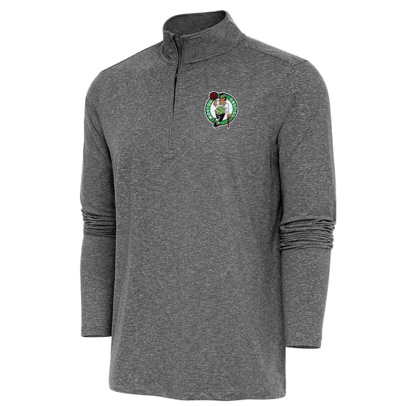 Men's Antigua Heather Black Boston Celtics Hunk Quarter-Zip Pullover Top